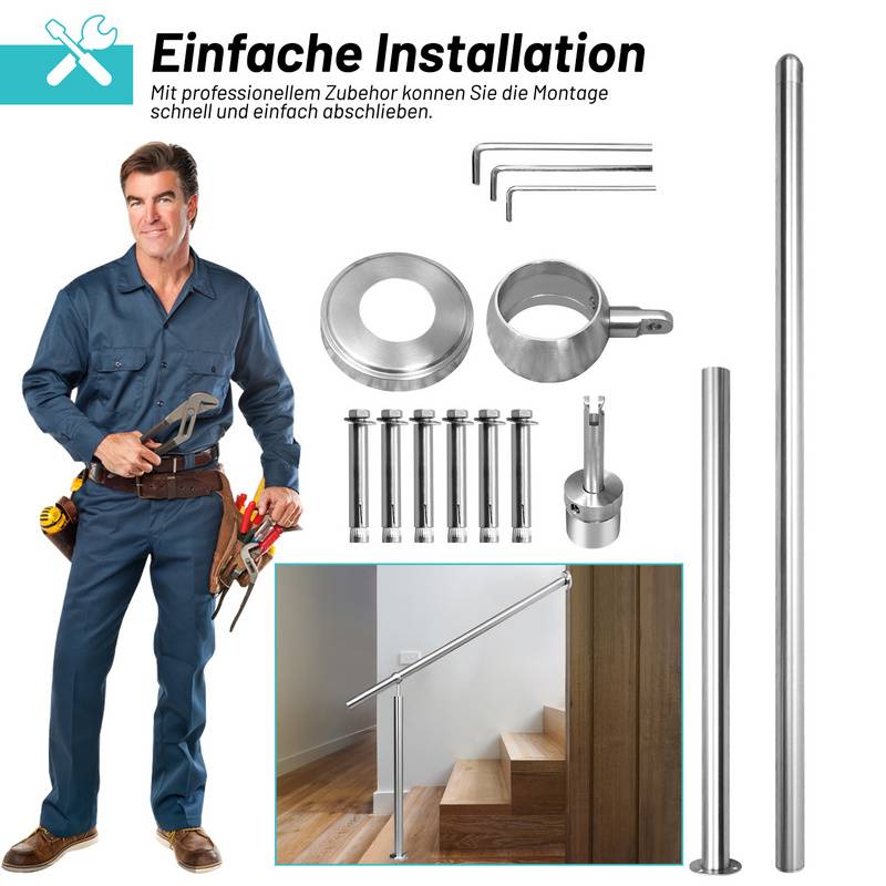 Eingangsgeländer Geländer und Handläufe 120cm Edelstahl Handlauf Wandhandlauf Treppengeländer Außen Innen Treppenhaus