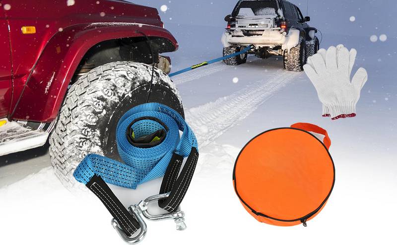 Abschleppseil blau 5 cm x 5 m Tragkraft bis 8 Tonne mit 2 Karabinerhaken inkl. Tasche