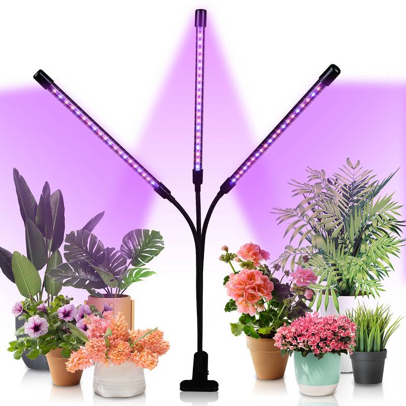 Pflanzenlampe LED Vollspektrum Pflanzenlicht 60 LEDs 3 Köpfe Grow Lampe Pflanzenleuchte Wachstumslampe für Pflanzen, 10 Dimmstufen LED Grow Light