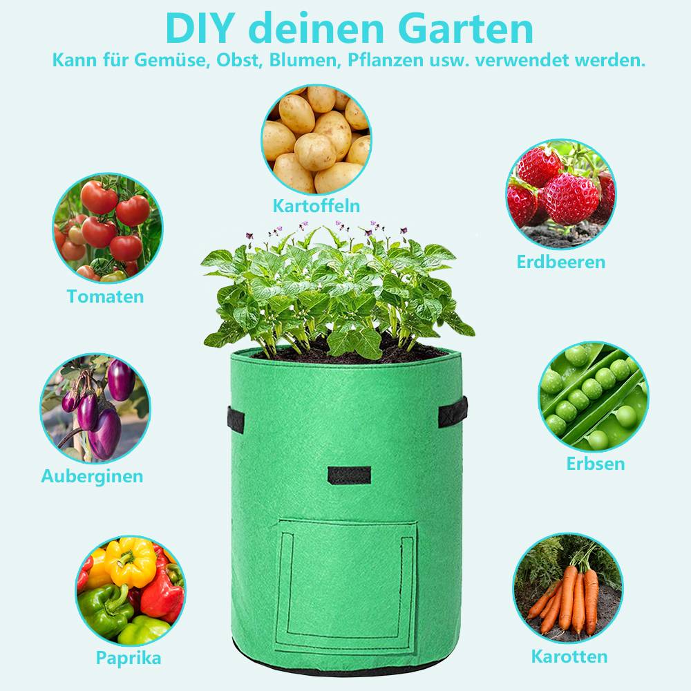 Pflanzsack Pflanztasche Kartoffel Tomaten Erdnüsse Vliesstoff Atmungsaktiv Pflanzbeutel Gemüse Beutel 5 Stück 7 Gallone Grün