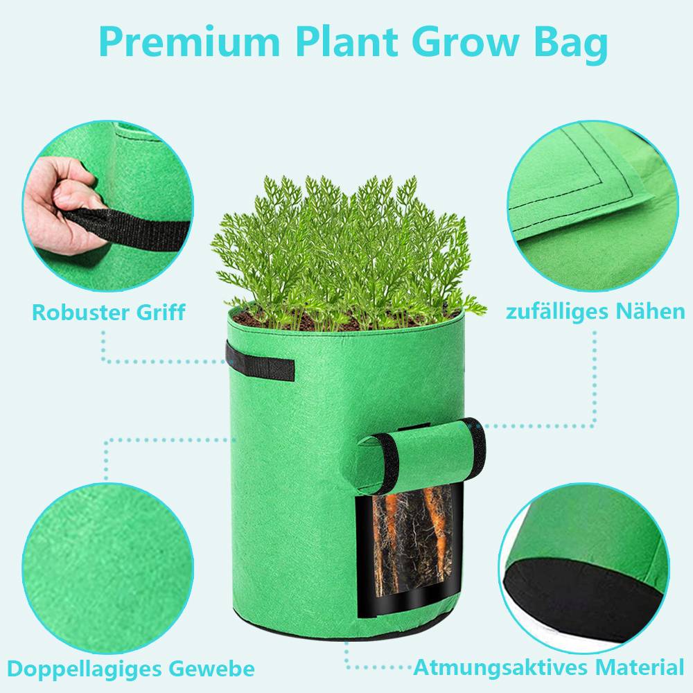 Pflanzsack Pflanztasche Kartoffel Tomaten Erdnüsse Vliesstoff Atmungsaktiv Pflanzbeutel Gemüse Beutel 5 Stück 7 Gallone Grün