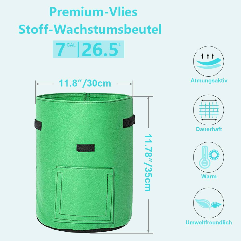 Pflanzsack 5X 26.5L aus Vliesstoff, Pflanztopf Pflanzensack für Kartoffeln,Tomaten, Blumen, Pflanzen, Gemüs,Pflanzen Tasche