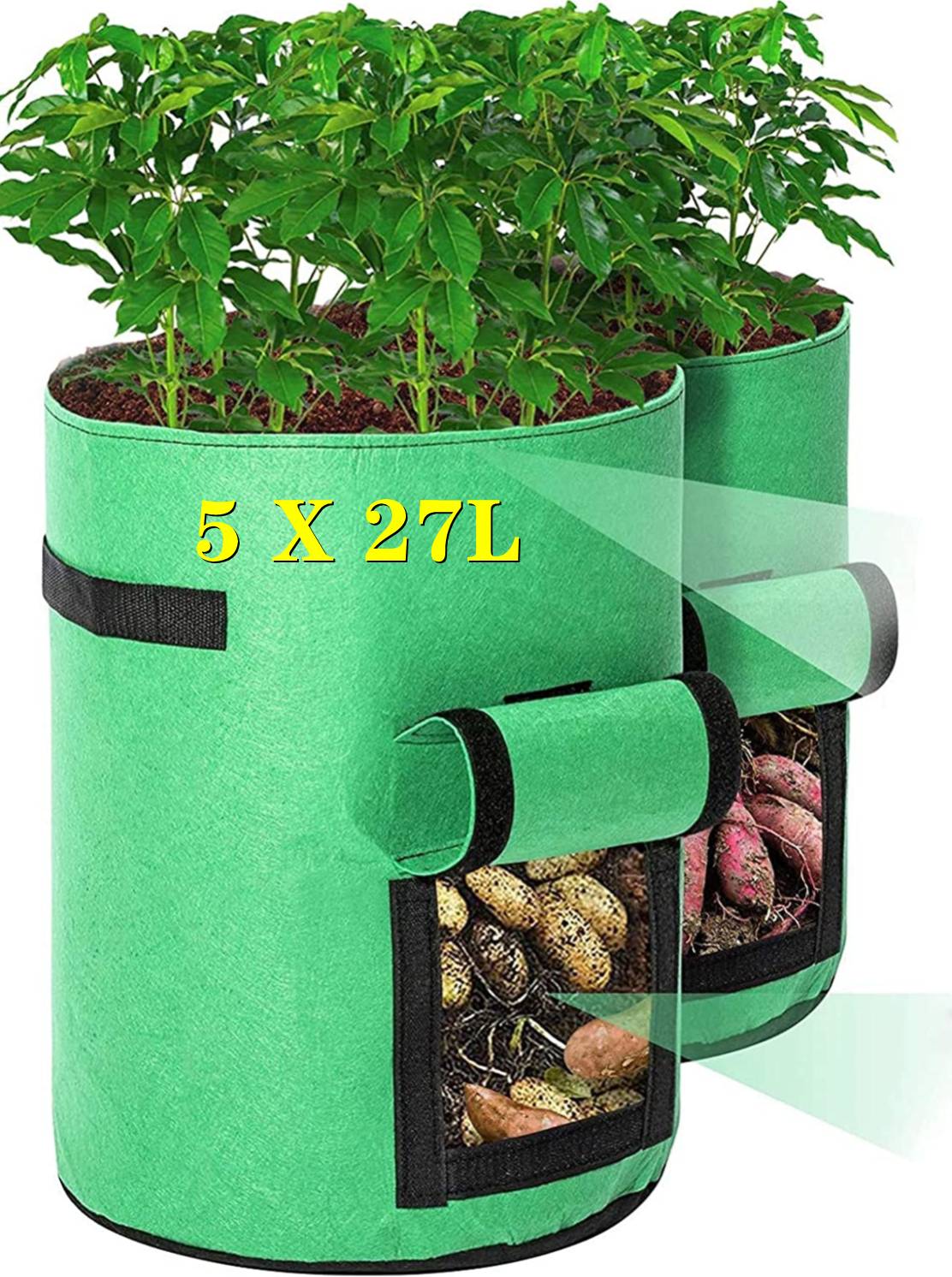 Pflanzsack Pflanztasche Kartoffel Tomaten Erdnüsse Vliesstoff Atmungsaktiv Pflanzbeutel Gemüse Beutel 5 Stück 7 Gallone Grün