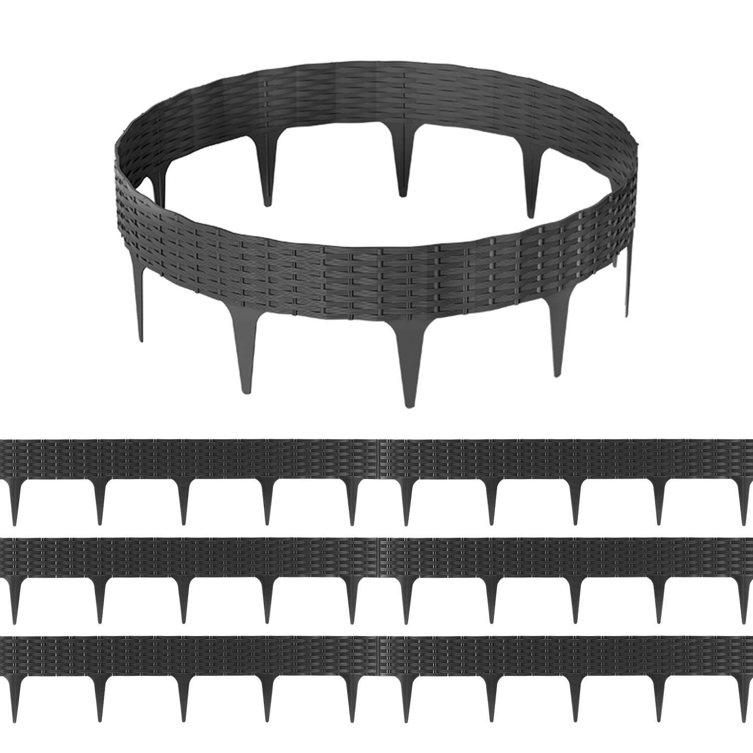Rasenkante Beeteinfassung Rattan-Optik Mähkante Wegbegrenzung Beetumrandung Palisade Kunststoff Anthrazit 50 Stücke 50m