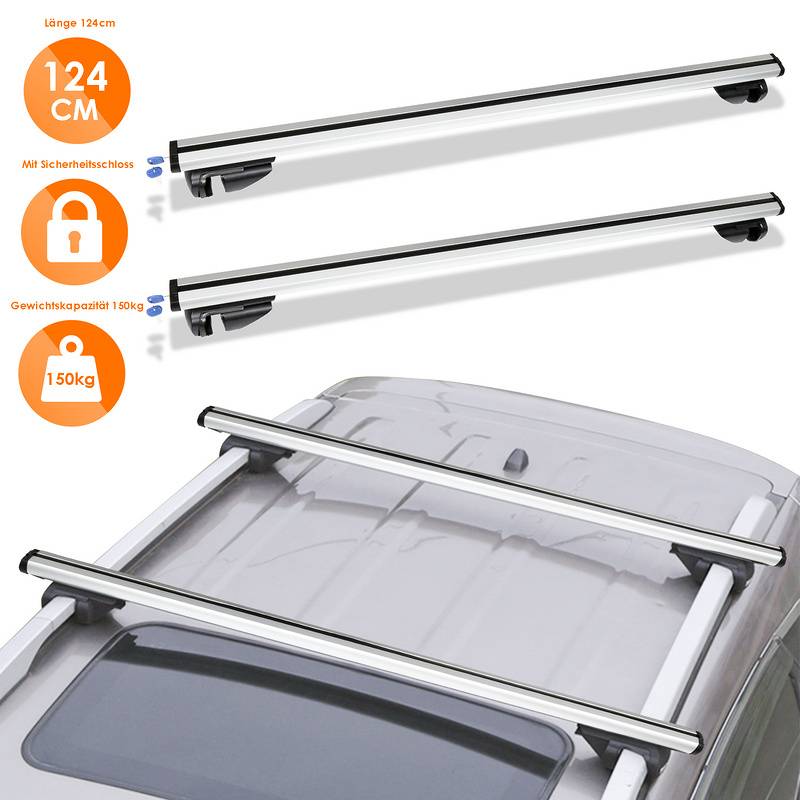 Alu Dachträger Relingträger Universal 124cm Dachgepäckträger Gepäckträger Mit Sicherheitsschloss 150kg