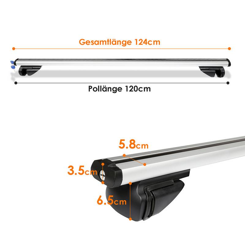 Alu Dachträger Relingträger Universal 124cm Dachgepäckträger Gepäckträger Mit Sicherheitsschloss 150kg