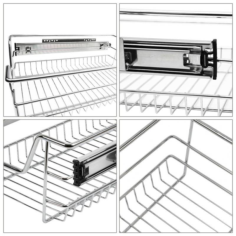 2X Küchenschublade Schrankauszug Korbauszug Teleskopschublade Vormontiert Verchromt Silber 60CM