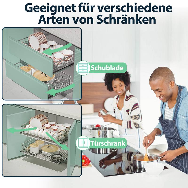 2X Küchenschublade Schrankauszug Korbauszug Teleskopschublade Vormontiert Verchromt Silber 40CM