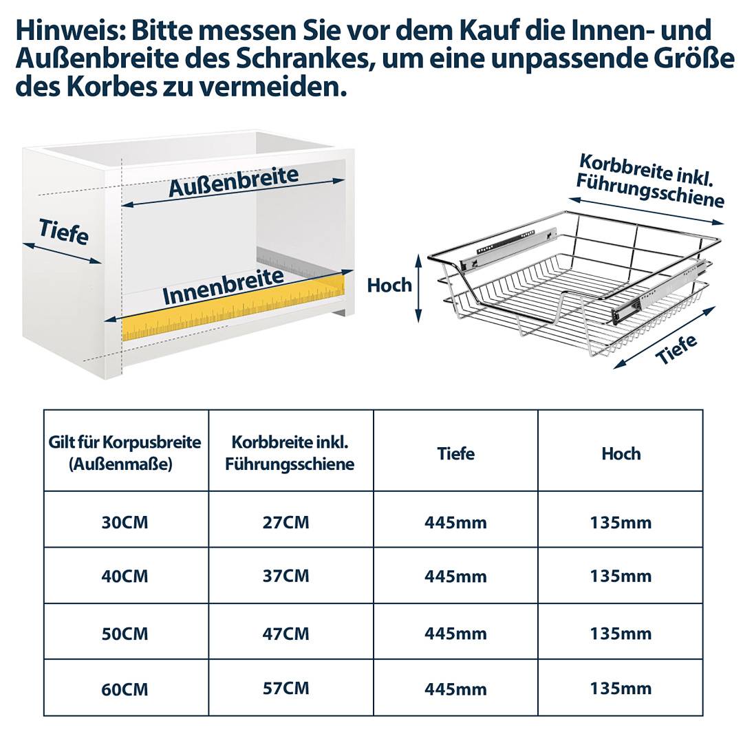 4X Küchenschublade Schrankauszug Korbauszug Teleskopschublade Vormontiert Verchromt Silber 40CM