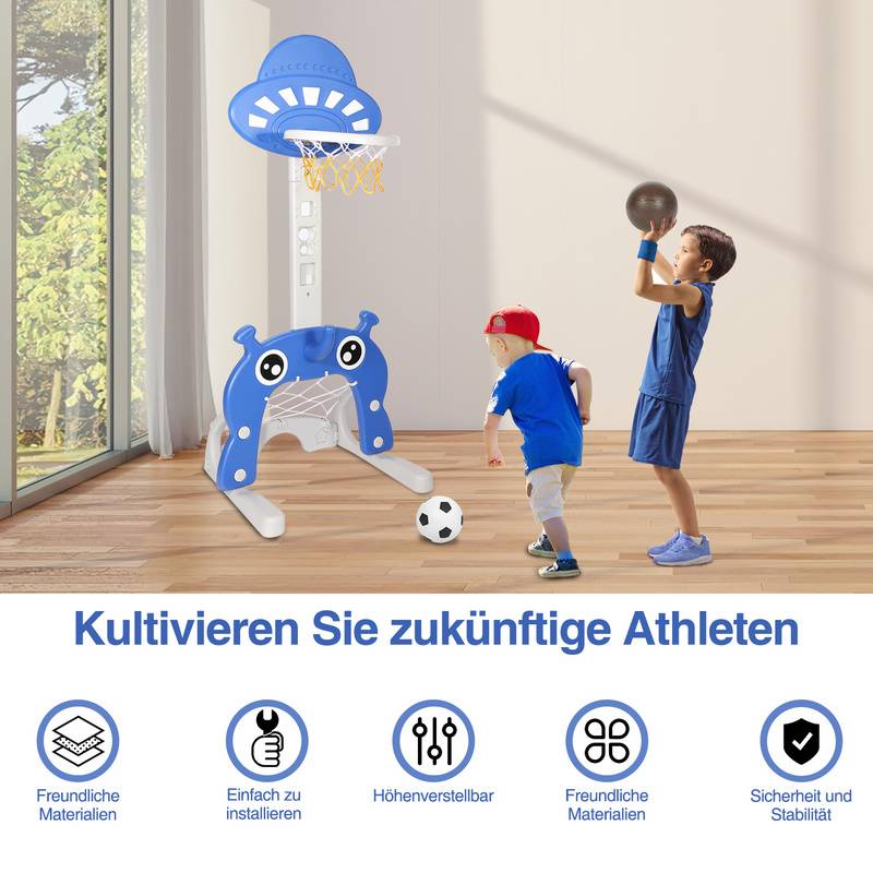 4-in-1 Basketballständer Set Basketballkorb für Kinder Basketball/Fußballtor/Ringwurfspiel/Golf, Verstellbarer 114-152cm