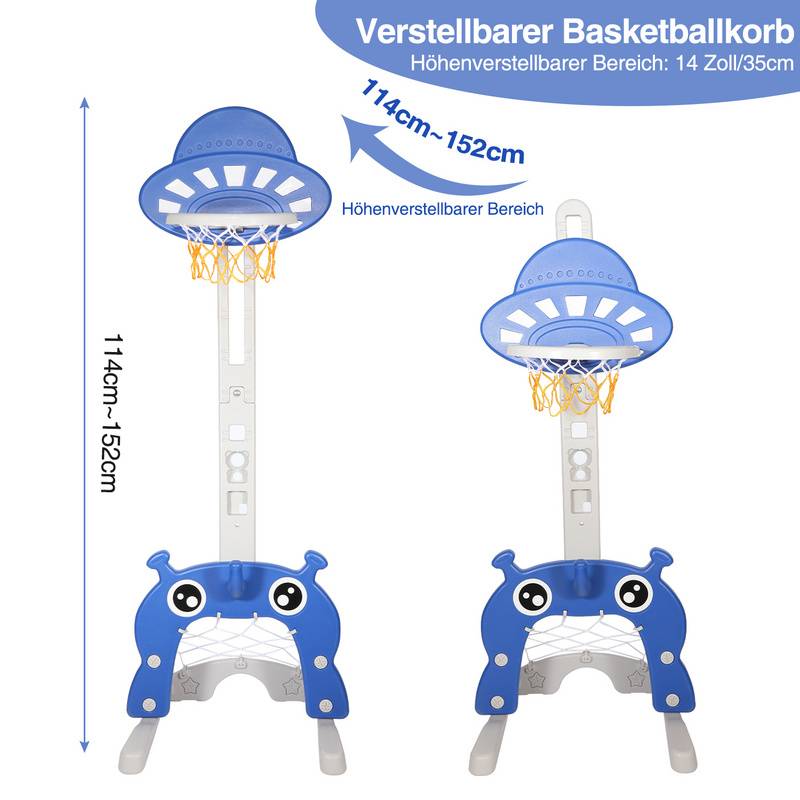 4-in-1 Basketballständer Set Basketballkorb für Kinder Basketball/Fußballtor/Ringwurfspiel/Golf, Verstellbarer 114-152cm