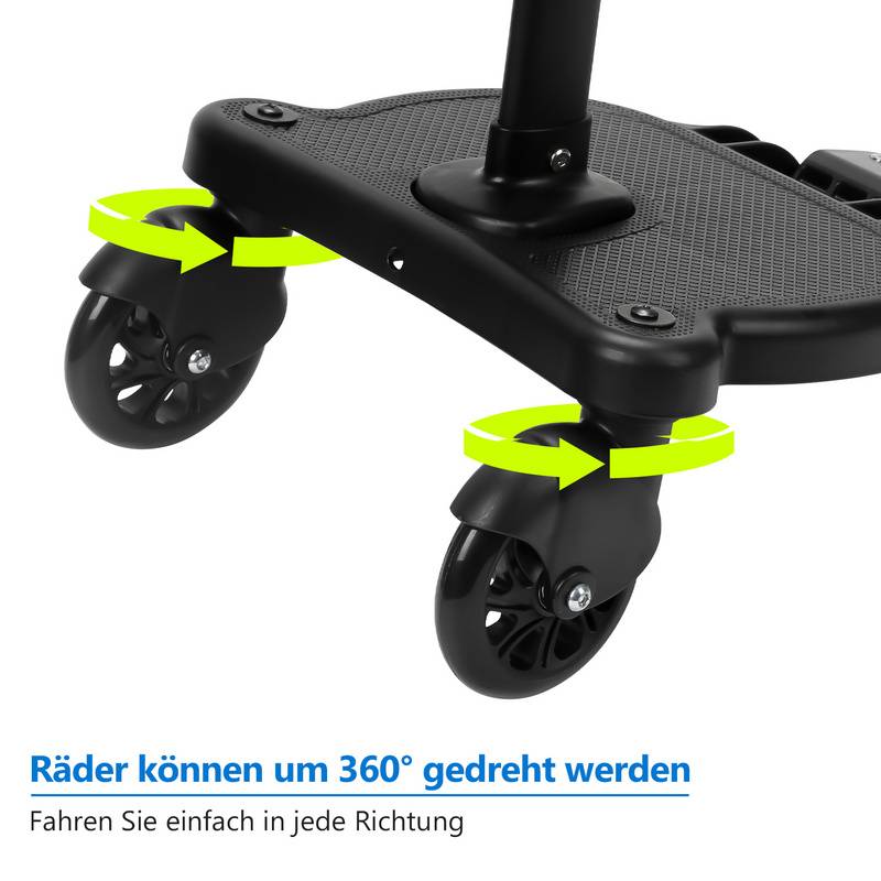 Buggy Board mit Sitz Kiddyboard Kinderwagen Board Trittbrett Universal Hilfspedal 360°Zweirad Design Schwarz