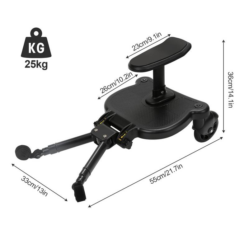 Buggy Board mit Sitz Kiddyboard Kinderwagen Board Trittbrett Universal Hilfspedal 360°Zweirad Design Schwarz