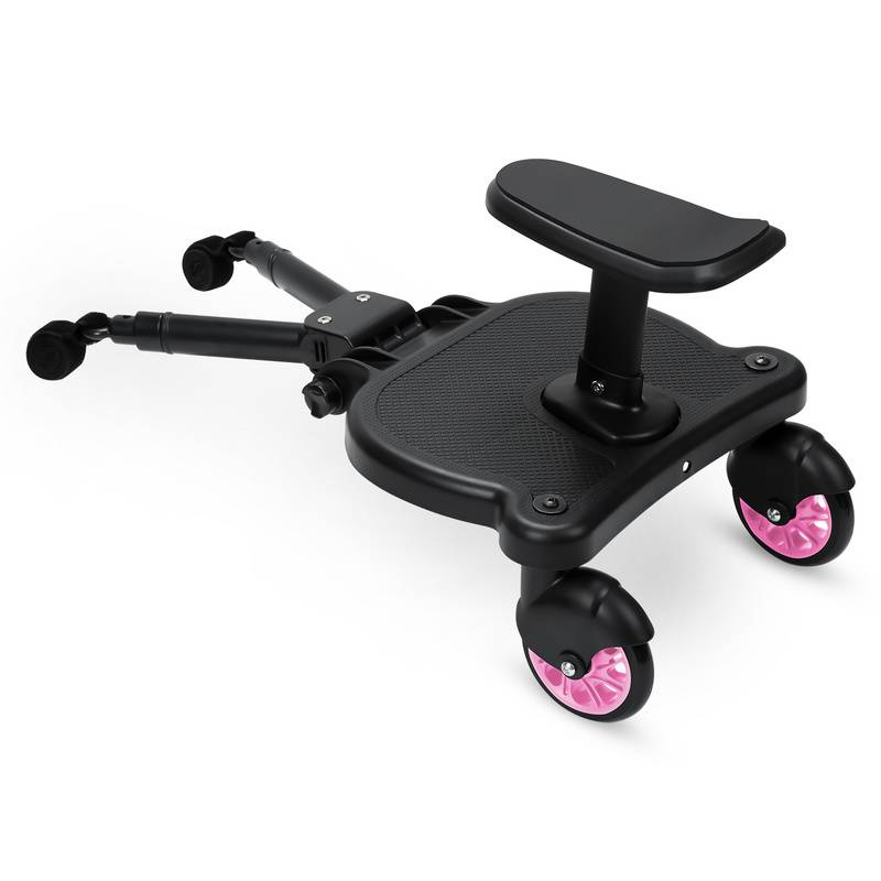 Buggy Board mit Sitz Kiddyboard Kinderwagen Board Trittbrett Universal Hilfspedal 360°Zweirad Design Rosa