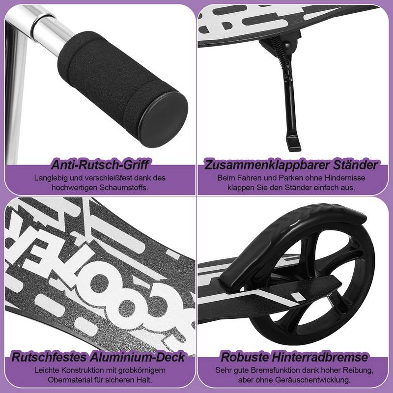 Kinderroller Tretroller Cityroller Kickscooter Kinderscooter Klappbar Scooter Höhenverstellbar Schwarz