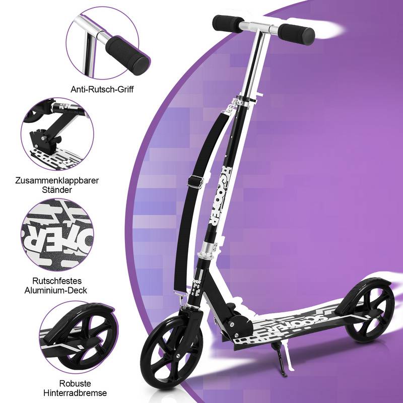 Kinderroller Tretroller Cityroller Kickscooter Kinderscooter Klappbar Scooter Höhenverstellbar Schwarz