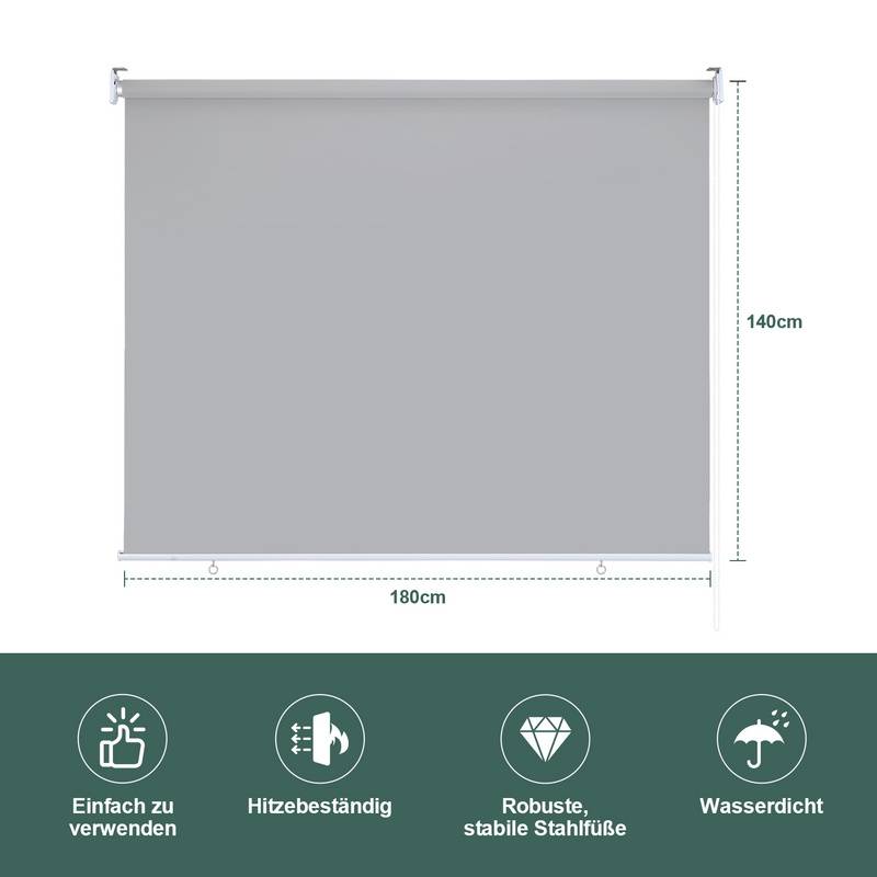 Senkrechtmarkise Vertikalmarkise für Terrasse Balkon Seitenrollo Sichtschutz Sonnenschutz UV-Beständig Grau 180x140cm