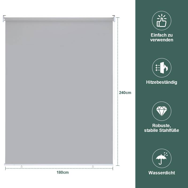 Senkrechtmarkise Vertikalmarkise für Terrasse Balkon Seitenrollo Sichtschutz Sonnenschutz UV-Beständig Grau 180x240cm