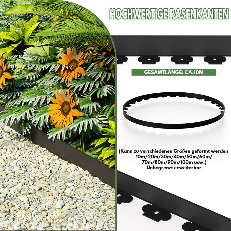 Flexible Rasenkante aus Kunststoff zur Verankerung Beetumrandung Beeteinfassungen Schwarz 10m x 5cm mit 30 Erdanker
