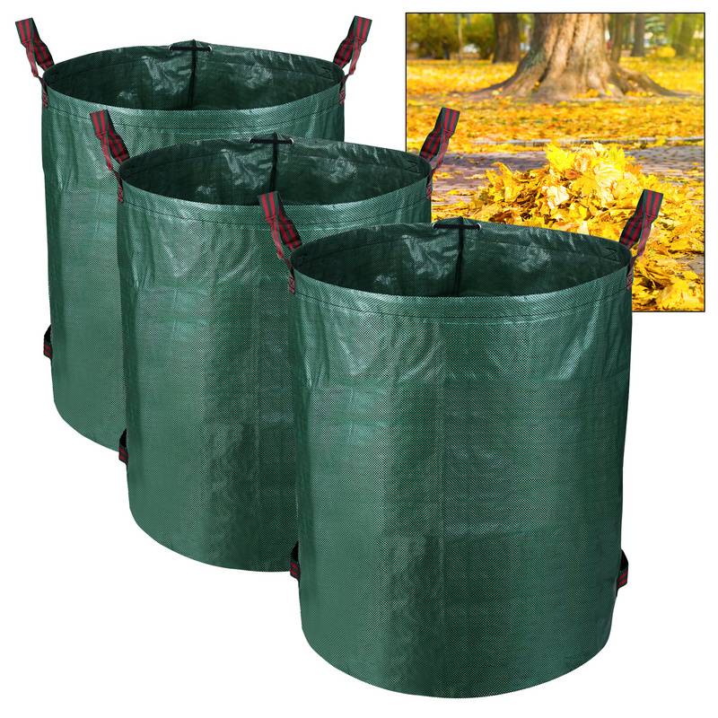 3X Gartensack Laubsack Gartenabfallsack XXL Garten Tasche Rasensack mit Griffen 272L - Grün