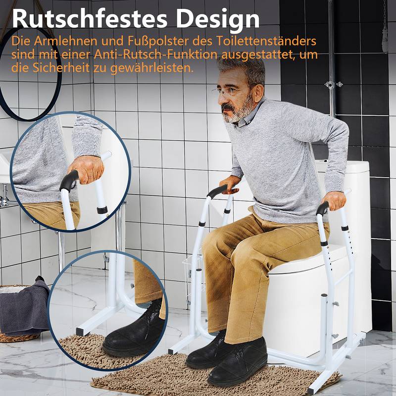 WC Aufstehhilfe Duschhocker & -sitze Klappgriff inkl. Ablagekorb Mobile rutschfeste Toilettenstütze