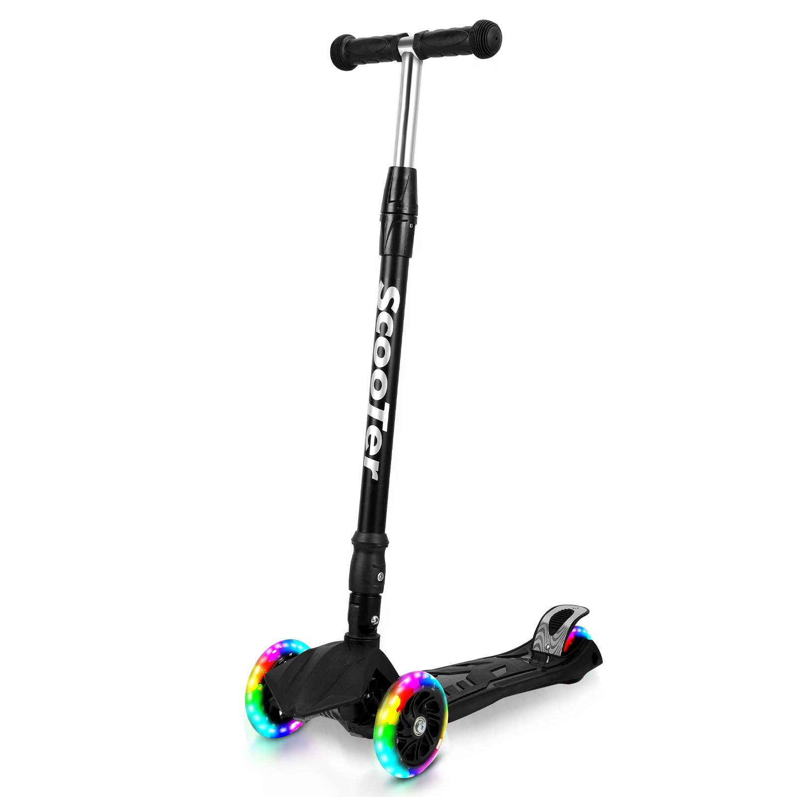 Kinderroller Klappbar Tretroller Cityroller LED Räder Kickscooter Dreiradscooter Höhenverstellbar Schwarz