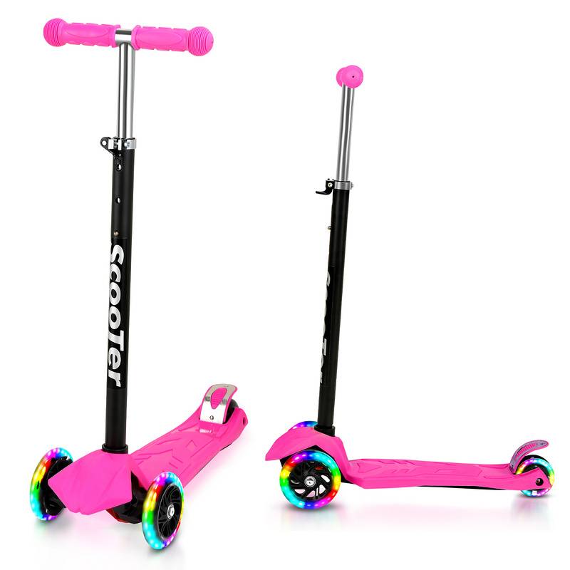 Kinderroller Tretroller Cityroller LED Räder Kickscooter Dreiradscooter Höhenverstellbar Rosa