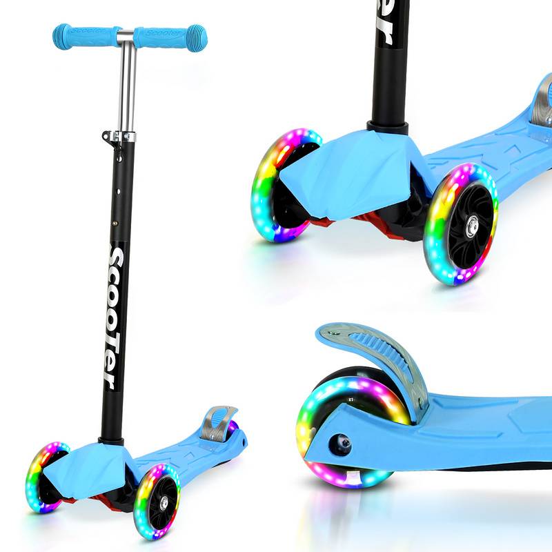 Kinderroller Tretroller Cityroller LED Räder Kickscooter Dreiradscooter Höhenverstellbar Blau