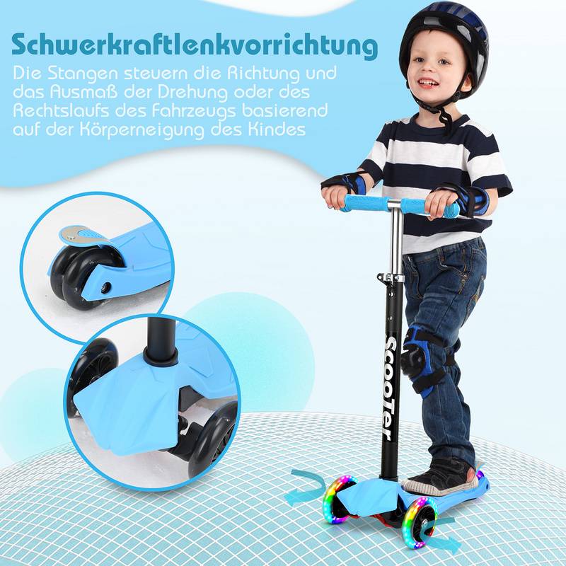 Kinderroller Tretroller Cityroller LED Räder Kickscooter Dreiradscooter Höhenverstellbar Blau