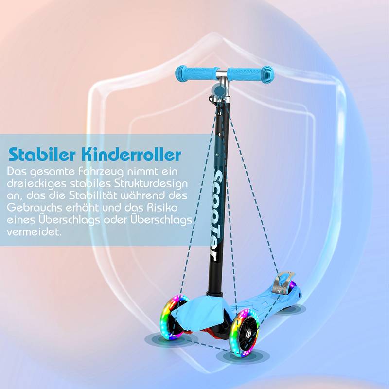 Kinderroller Tretroller Cityroller LED Räder Kickscooter Dreiradscooter Höhenverstellbar Blau