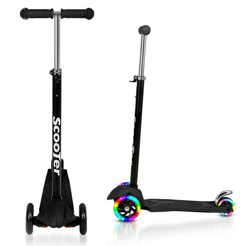 Kinderroller Tretroller Cityroller LED Räder Kickscooter Dreiradscooter Höhenverstellbar Schwarz