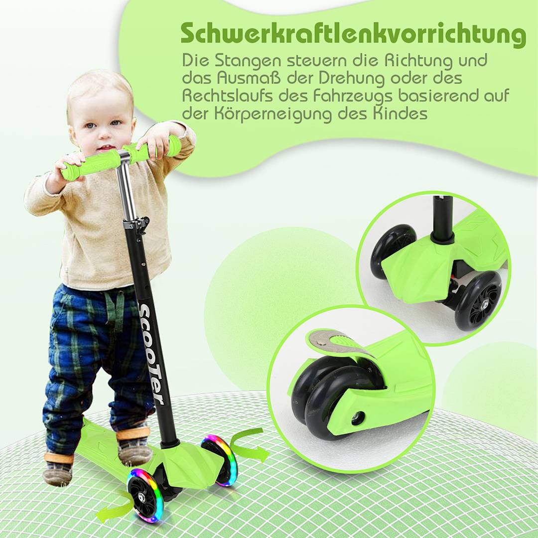 Kinderroller Tretroller Cityroller LED Räder Kickscooter Dreiradscooter Höhenverstellbar Grün