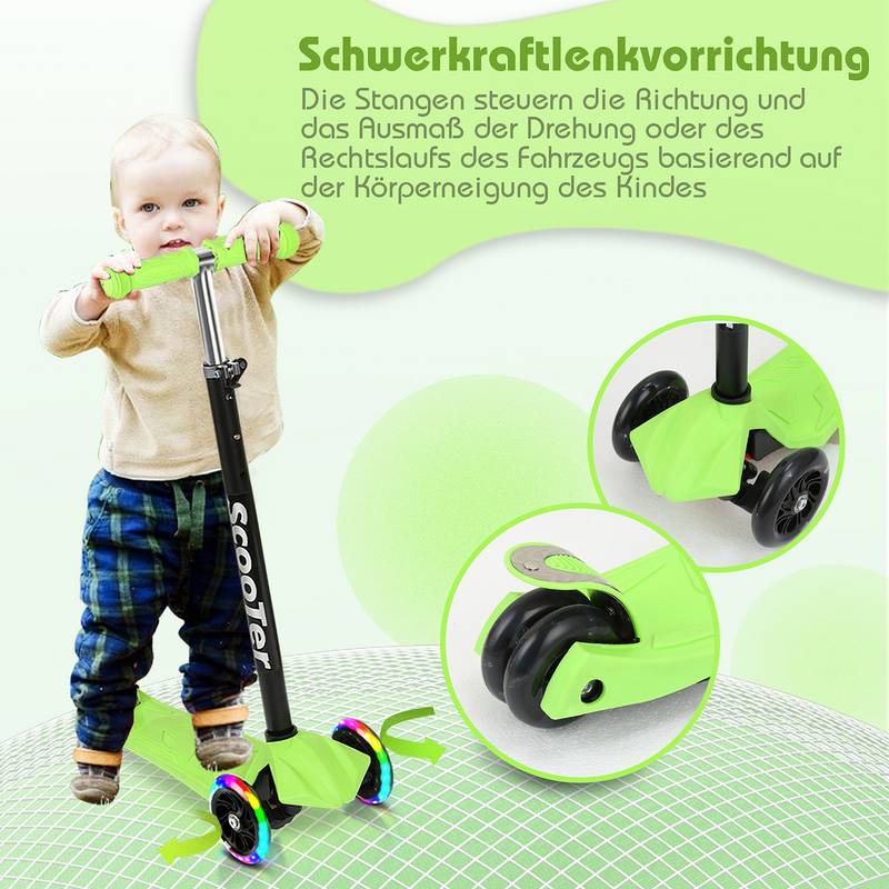 Kinderroller Tretroller Cityroller LED Räder Kickscooter Dreiradscooter Höhenverstellbar Grün
