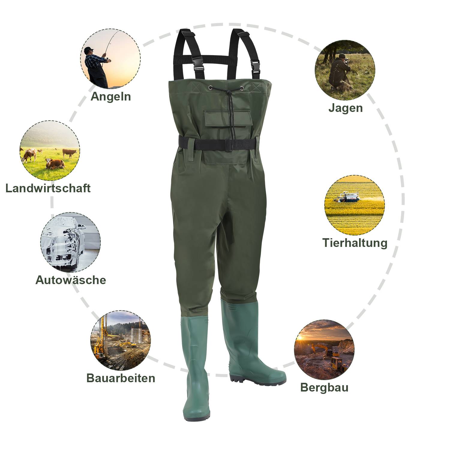 Wathose mit Haken Angelhose Denier Nylon Teichhose mit Gummi Watstiefel Gr.47