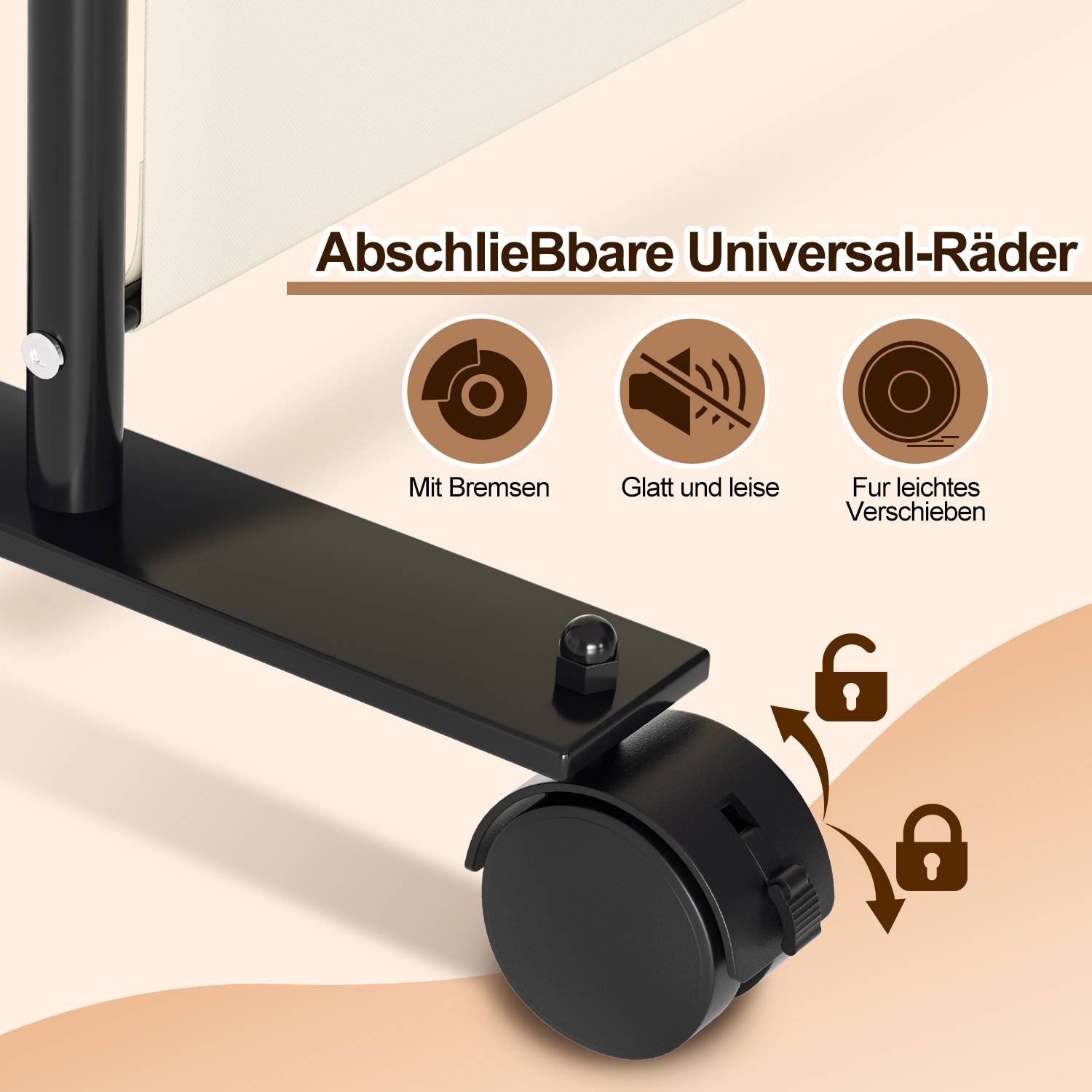 Paravent auf Rollen 4 teilig Beige 228x181 cm Outdoor Raumteiler Garten Spanische Wand Trennwand Raumtrenner