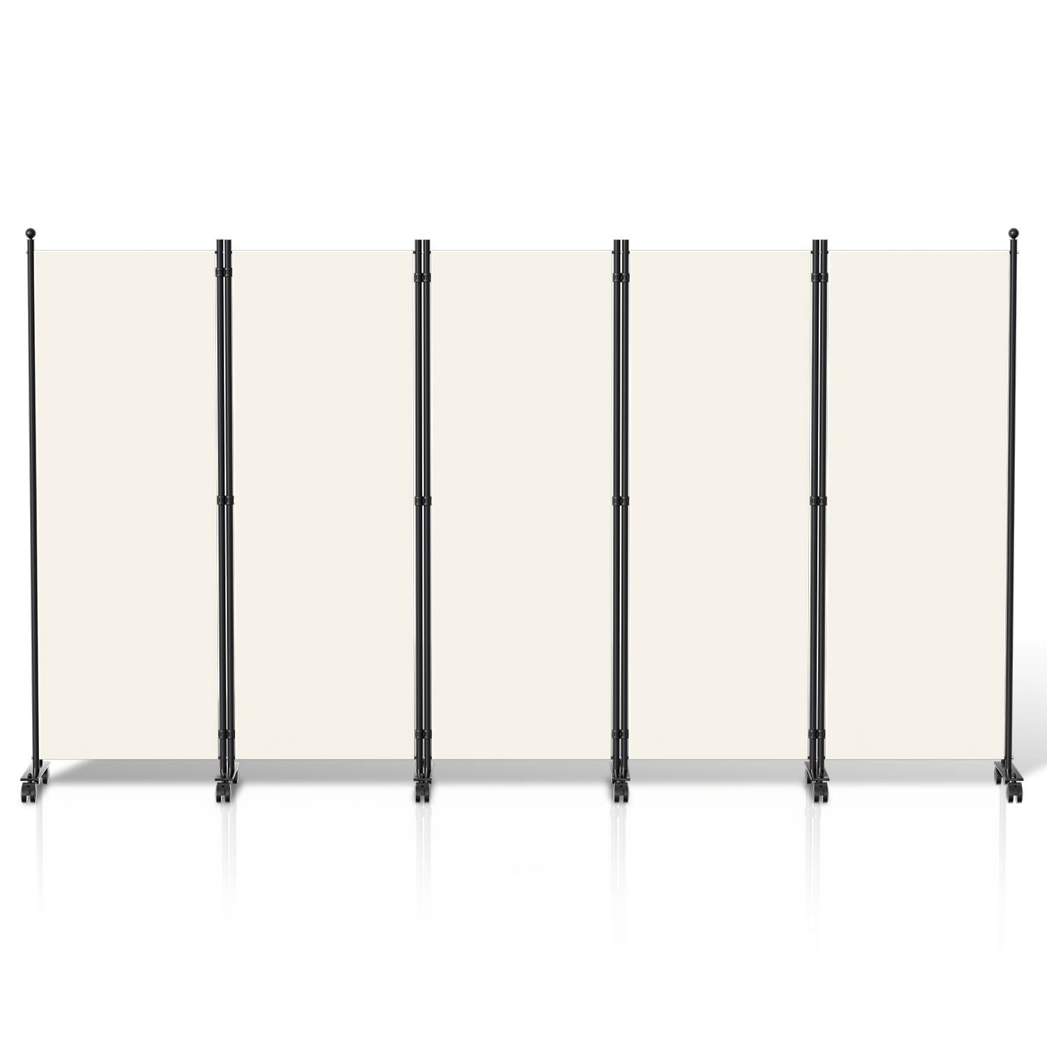 Paravent auf Rollen 5 teilig Beige 284x181 cm Outdoor Raumteiler Garten Spanische Wand Trennwand Raumtrenner