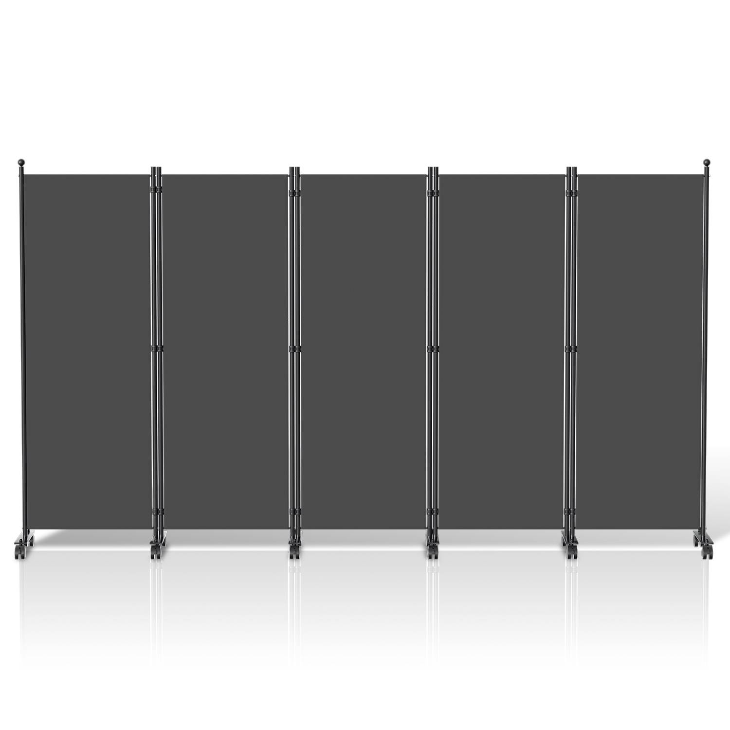 Paravent auf Rollen 5 teilig Anthrazit 284x181 cm Outdoor Raumteiler Garten Spanische Wand Trennwand Raumtrenner