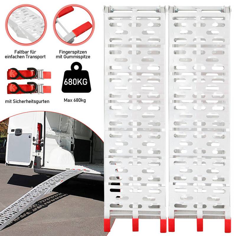 2X Auffahrrampe Verladerampe Rampe Verladeschiene Auto Laderampe für Motorrad, Anhänger bis 680kg