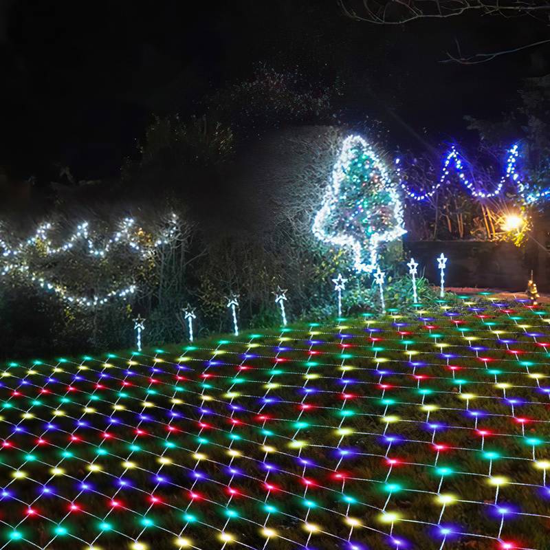 2x2M LED Lichternetz Bunt Lichterkette Weihnachtsbeleuchtung Lichtervorhang Innen Außen Deko Weihnachtslicht 8 Modi IP44