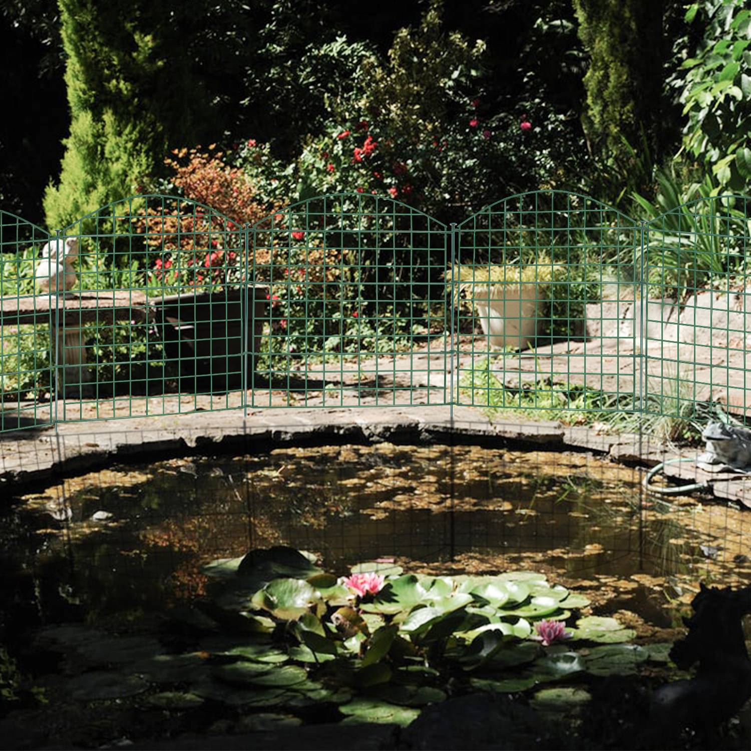 Teichzaun Gartenzaun 11tlg Set Zaun Teich 5 Zaunelemente und 6 Befestigungsstäben, Welpanauslauf, Metall, Gartenzaun, Freigehege, Teich, Zaun