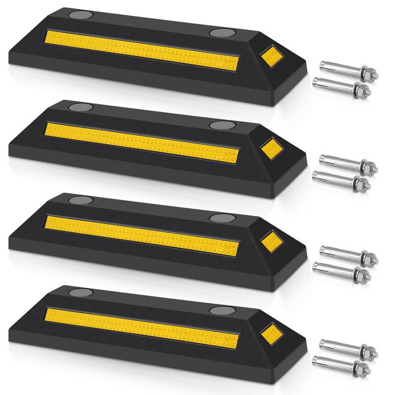 4X Radstopper Abstand Anfahrschutz Set Reflexband schwarz Ebonite-Hartkautschuk