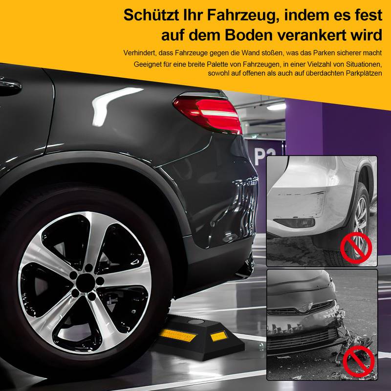 4X Radstopper Abstand Anfahrschutz Set Reflexband schwarz Ebonite-Hartkautschuk