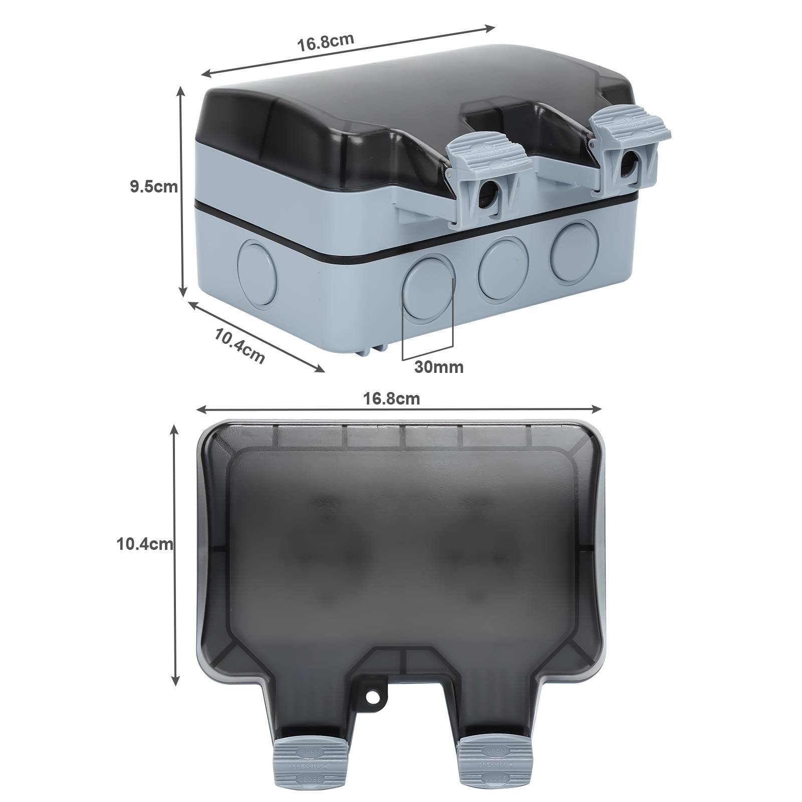 Außensteckdose Gartensteckdose Outdoor Steckdose IP66 16A Wasserdicht Staubdicht Wandsteckdose 2 Loch mit Schalter