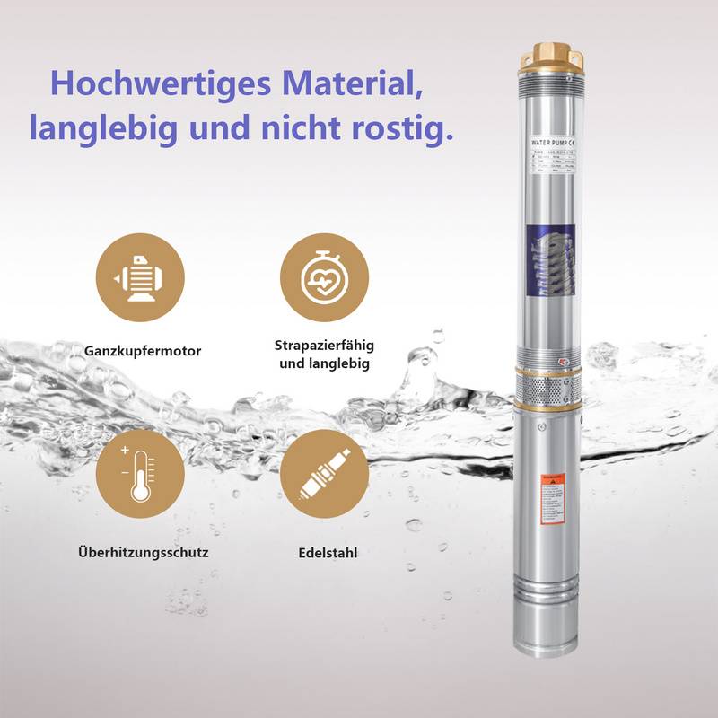 Tiefbrunnenpumpe Deep Well Brunnenpumpe Tauchpumpe 4000 l/h 3.4bar 92mm 20m Kabel 3.4bar max 0.37kW