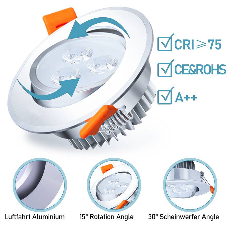 20x 3W LED Einbaustrahler 245lm Warmweiß Strahler Spot Deckenstrahler Schwenkbar Einbauspot Einbauleuchte Deckeneinbauleuchte