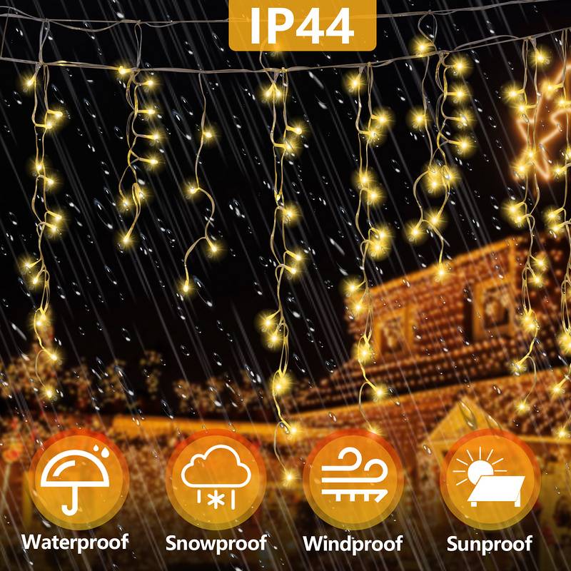 200 LED Lichterkette 10m Lichterkettel Warmweiß mit Memory-Funktion LED Eisregen