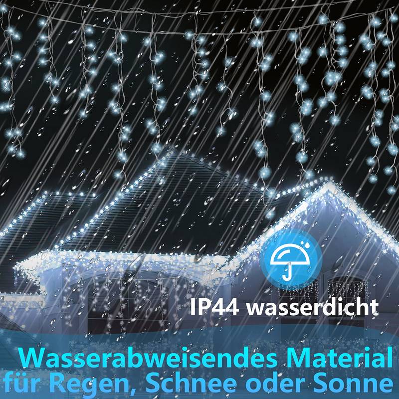 10M 200LEDs LED-Lichterkette Eisregen LED-Lichtervorhang für Außen Innen Lichterkettenvorhang mit 8 Modi IP44 Wasserfest Weihnachtsdeko aussen Party