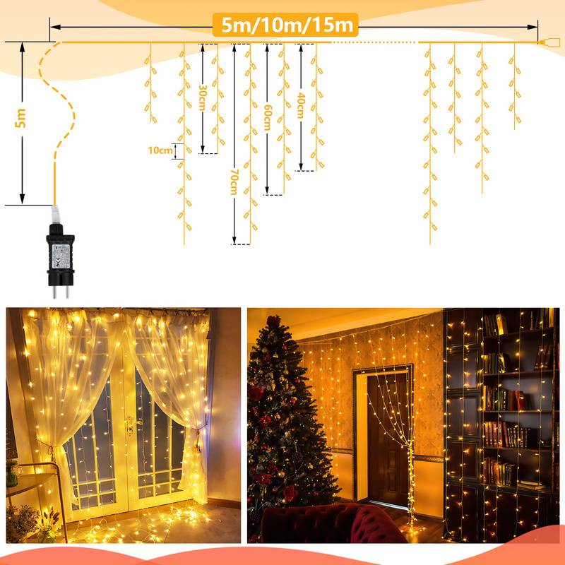 400 LED Lichterkette 15m Lichterkettel Warmweiß mit Memory-Funktion LED Eisregen
