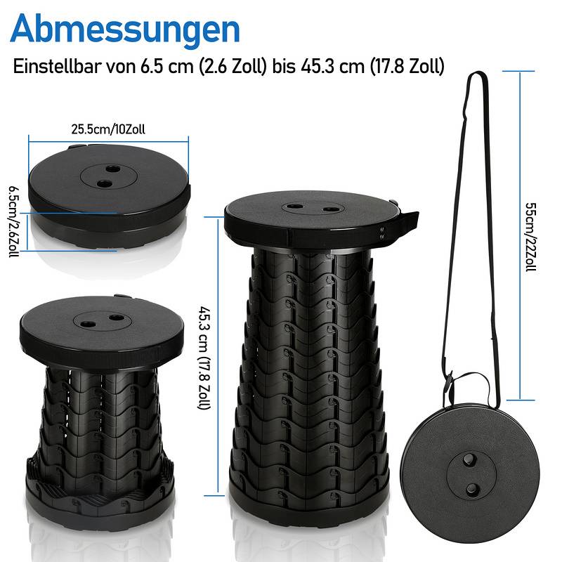 Tragbarer Klappstuhl klappbarer Campinghocker Gartenstuhl für Camping,Picknick 45x26CM Schwarz