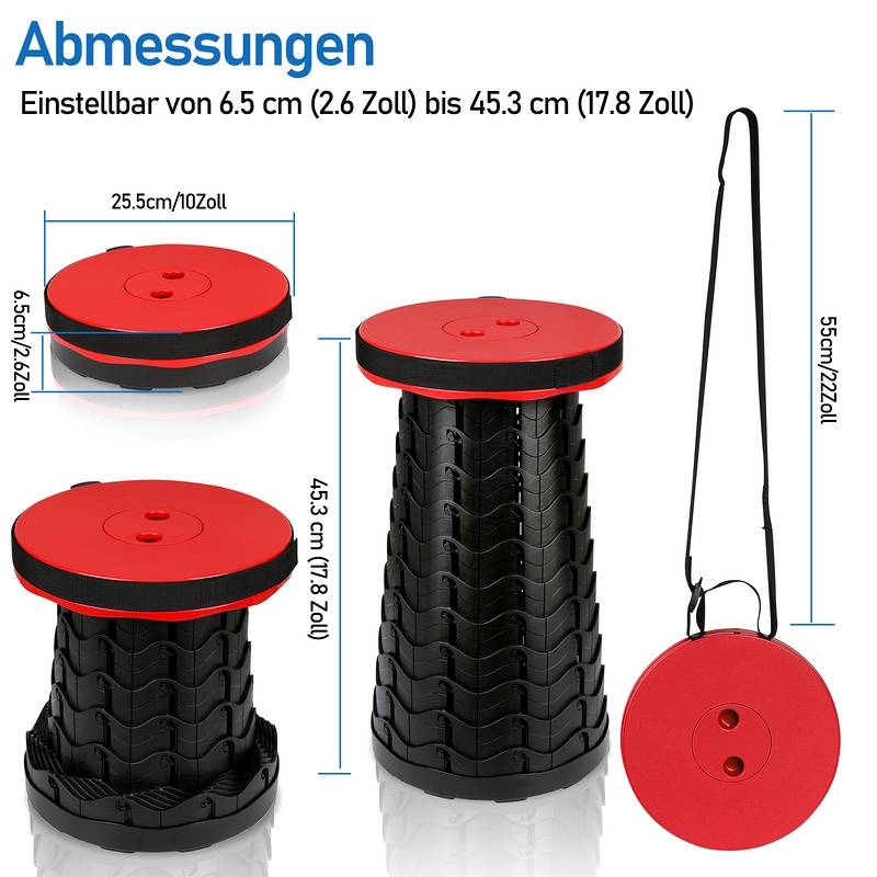 Tragbarer Klappstuhl klappbarer Campinghocker Gartenstuhl für Camping,Picknick 45x26CM rot